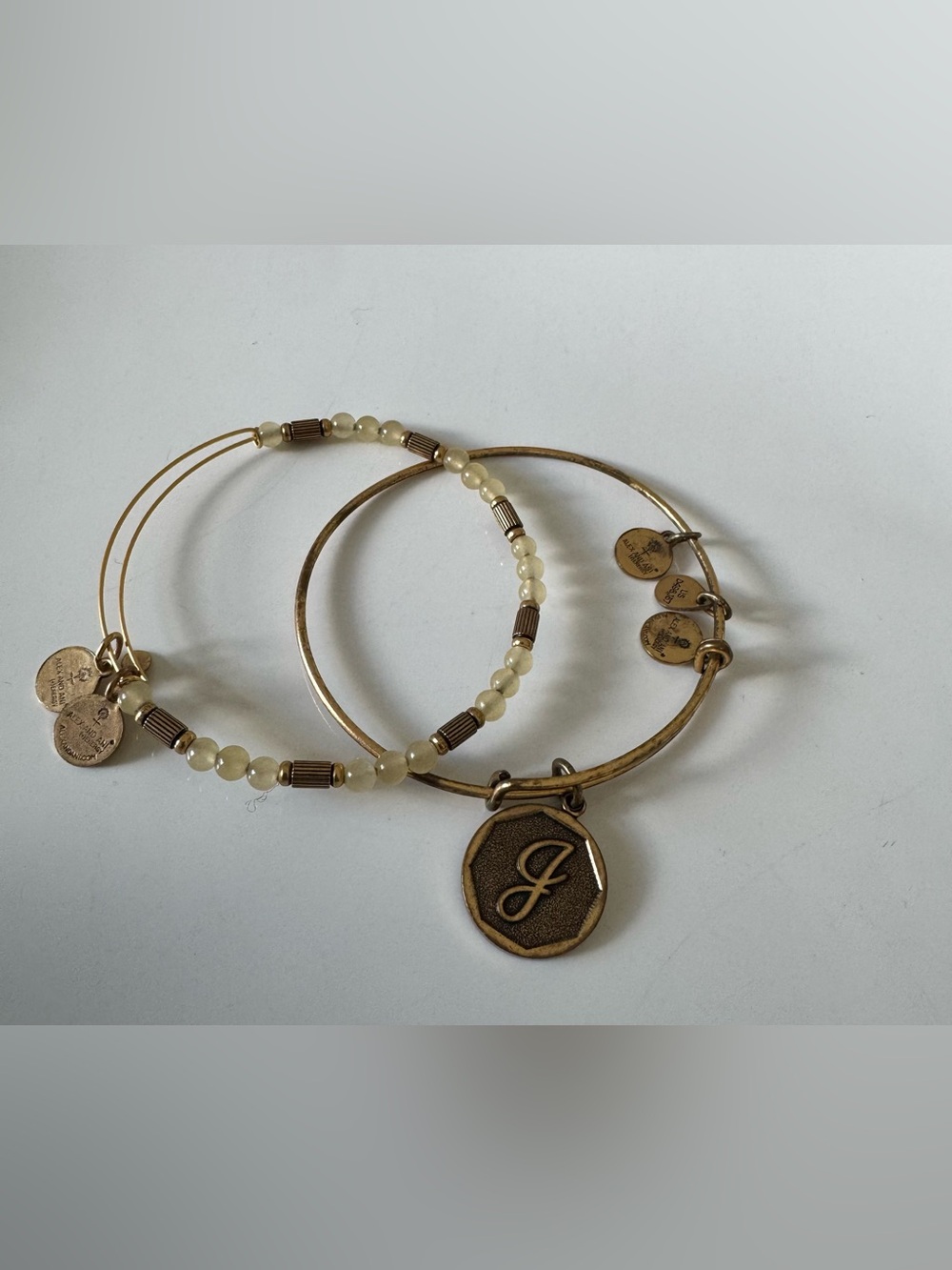 Alex and Ani Style Gold Initial 'J' Charm Bangle Set - Gold Tone
